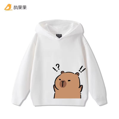 Children'S Cartoon Fun Capybara Print Casual Hooded Sweatshirt Boys Girls Fall and Winter Outdoor Comfortable Warm Hoodie