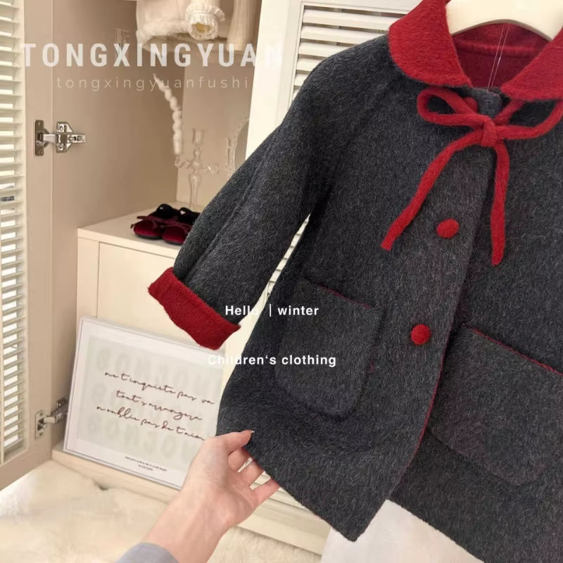 Children'S Clothing 2023 Winter New Fashionable Double-Sided Woolen Coat Children'S Woolen Coat
