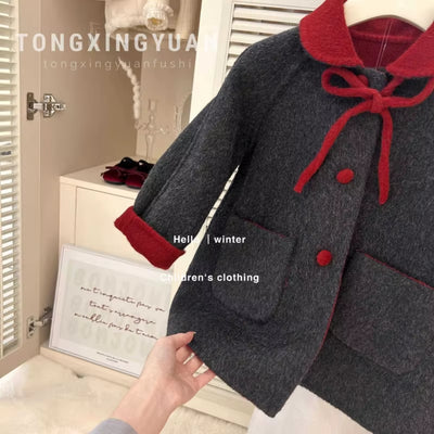 Children'S Clothing 2023 Winter New Fashionable Double-Sided Woolen Coat Children'S Woolen Coat