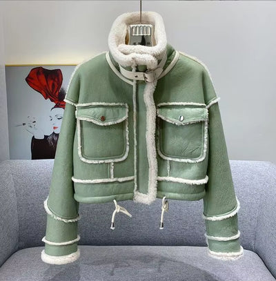 2024 Korean Girls Leather Fur Thicken Coat Full Sleeve Winter Teenager Girls Coat Locomotive Jacket 3-15