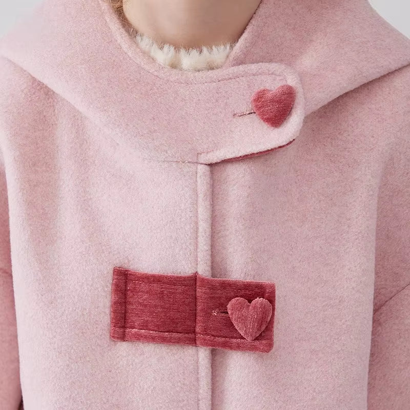 2025 New High-End Contrasting Color Girls Woolen Coat Autumn and Winter Thick Children Cotton Hooded Jacket