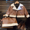 New Girls Set Autumn Collection 2024 Stylish Leather Jacket Short Skirt Childrens Wear Two Piece Set