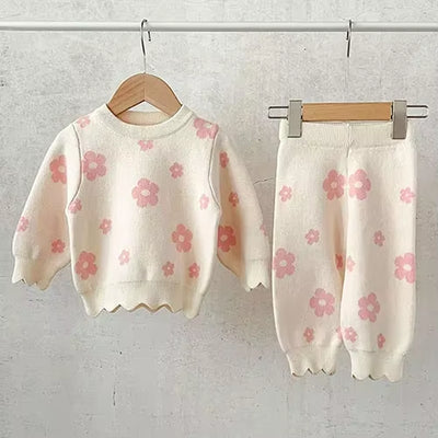 2024 New Autumn Newborn Baby Girls Clothing Set Long Sleeved Solid Color Knitted Pullover+Pants Toddler Baby Girl Clothes Suit