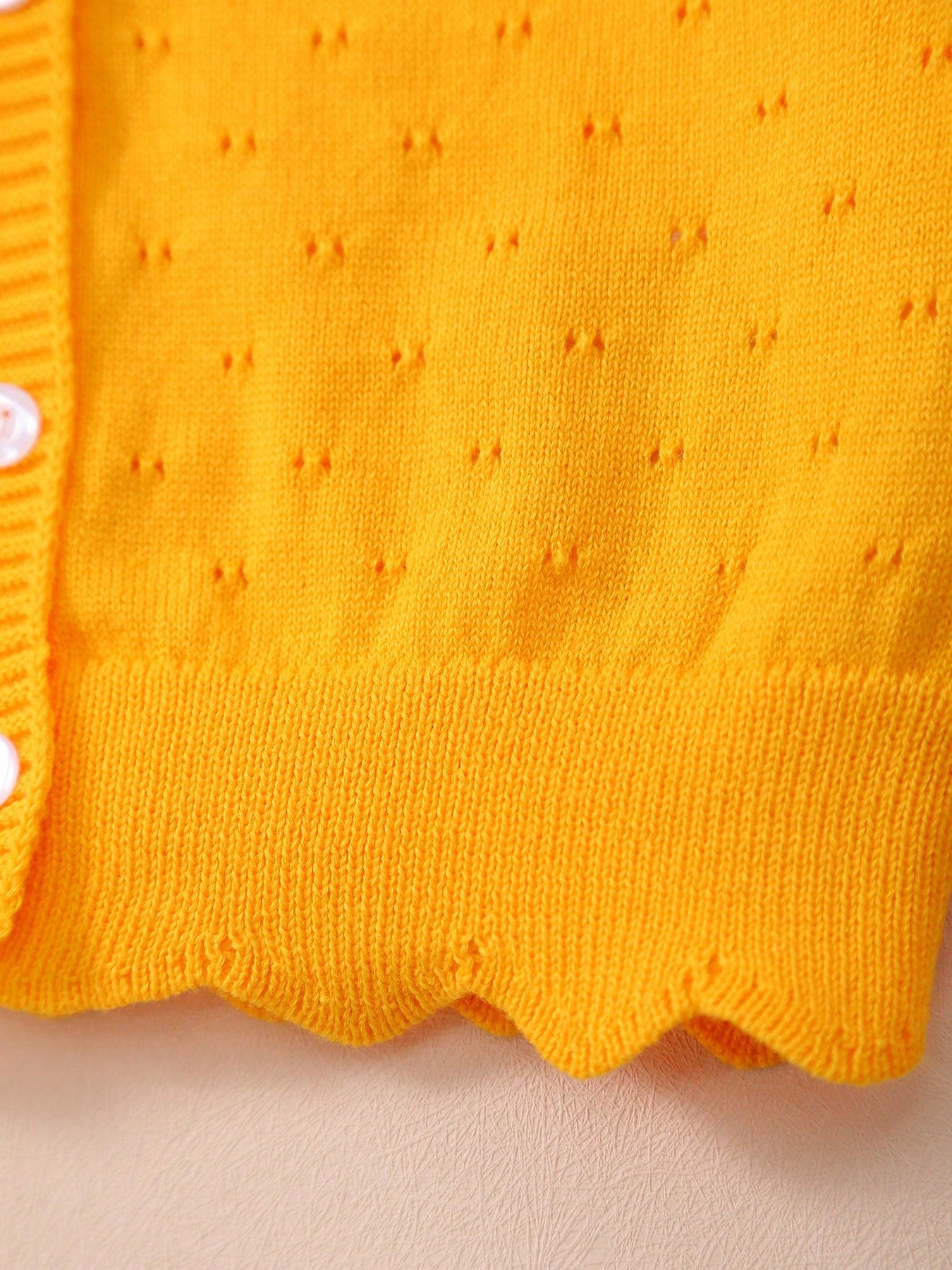 Young Girl Lightweight Button Hollow-Out Knitted Cardigan Jacket