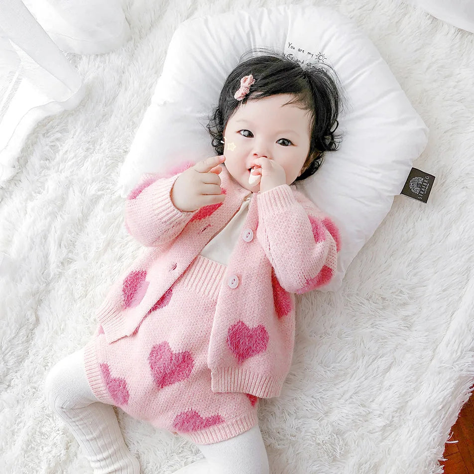 Baby Girl Clothes Baby Knit Clothing Set Heart Bodysuit Baby Sweaters 2 Pcs Baby Suit Soft Newborn Clothes