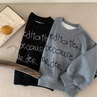 2025 Autumn New Children Letter Print Sweatshirt Boys Girls Long Sleeve Casual Pullover Baby Loose Tops Kids Fashion Clothes