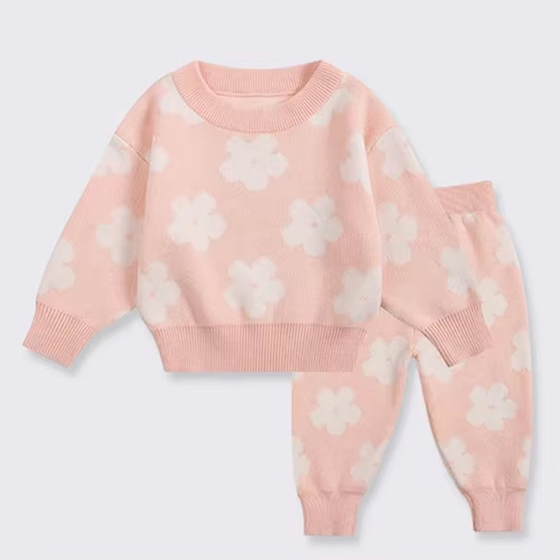 2024 New Autumn Newborn Baby Girls Clothing Set Long Sleeved Solid Color Knitted Pullover+Pants Toddler Baby Girl Clothes Suit