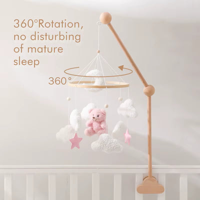 Baby Crib Mobile Rattle Toy 0-12Months Infant Soft Felt Teddy Velvet Pink Bear Bed Bell Hanging Toy Holder Bracket Crib Girl Toy