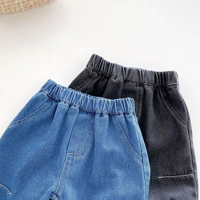 New Autumn Kids Jeans 9M-5T Children Girls Solid Color Denim Blue Pants Baby Boys Cute Casual Trousers