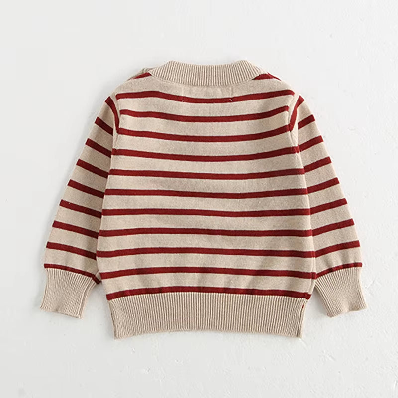 Classic Spring Baby Sweatshirt with Shoulder Buckle 0-3Y Toddler Stripe Knitted Pullover Girls and Boys Loose Base Tops Sweater