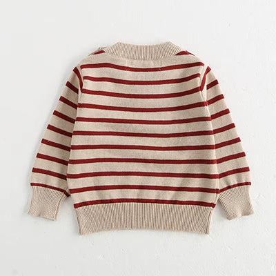 Classic Spring Baby Sweatshirt with Shoulder Buckle 0-3Y Toddler Stripe Knitted Pullover Girls and Boys Loose Base Tops Sweater
