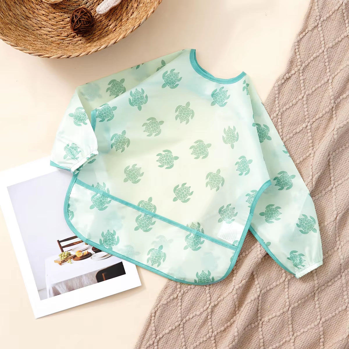 Elinfant 1PC Long Sleeve Bibs, Waterproof Feeding Bibs,Washable Burp Cloth,Coveralls Bibs,Easy to Clean,Wash-Free Eating Bibs