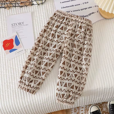 New Summer Kids Casual Pants 1-6Y Simple Boys Grid Sweat Pants Korean Loose Thin Children Striped Letter Trousers