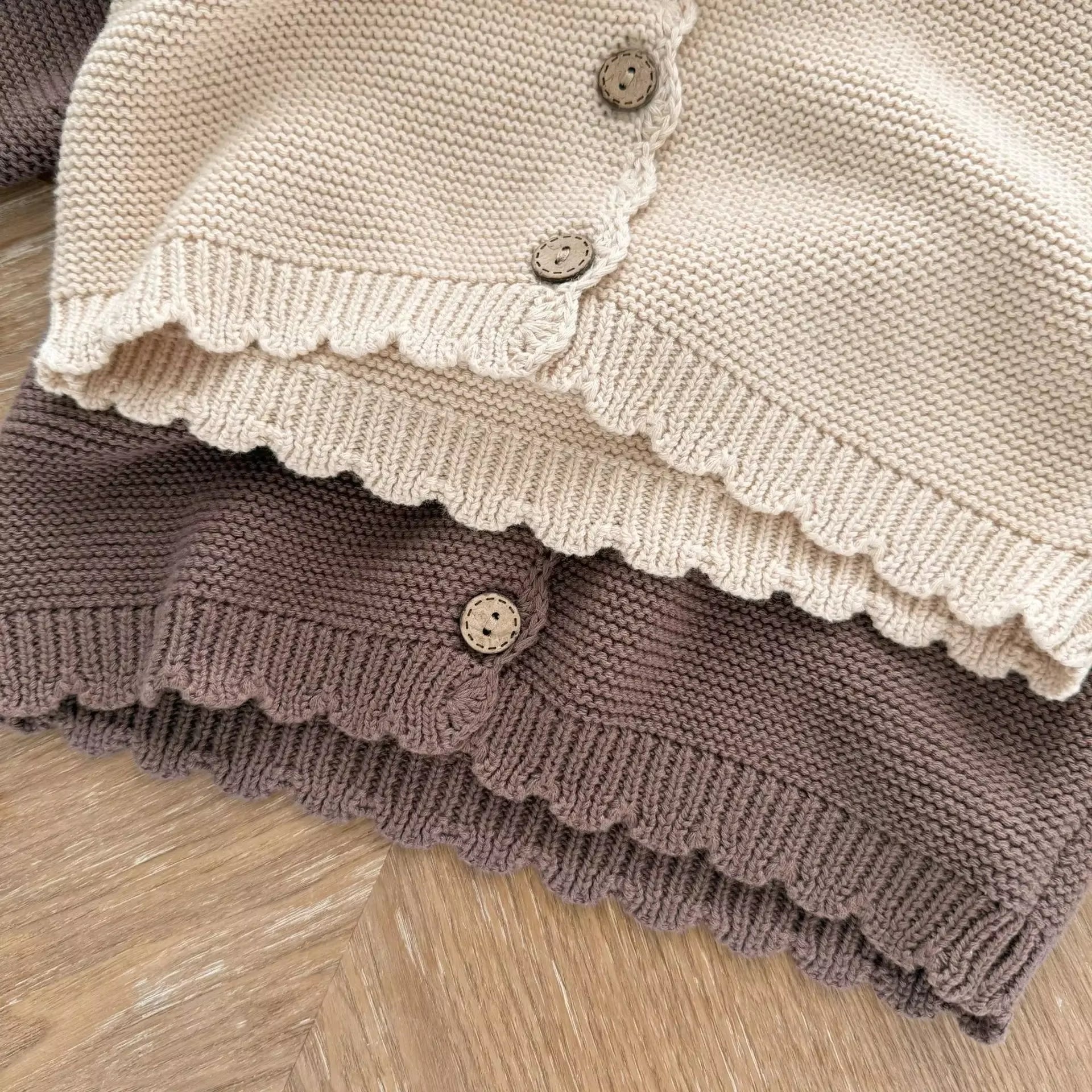 0-3Y Newborn Knitted Cardigan Baby Girl Boy Cotton Handmade Scalloped Long Sleeve Button down Sweater Autumn Winter Outerwear