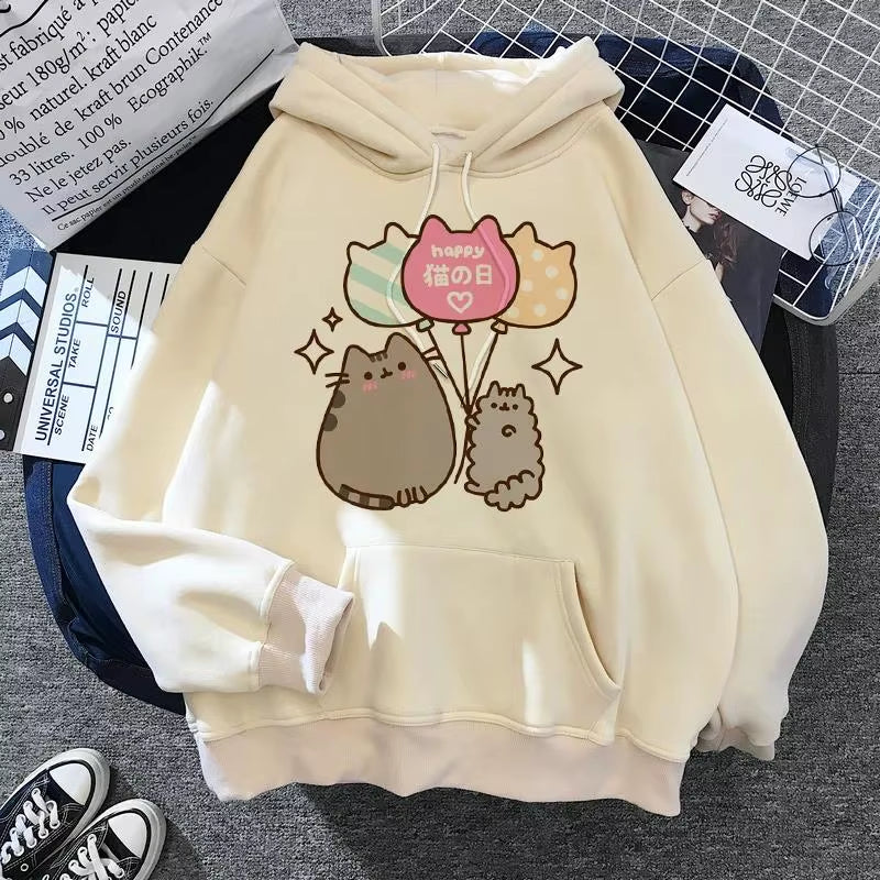 Women'S Cat Hooded Sweatshirt 2024 Cartoon Costume Korean Harajuku Kawai Style Oversized