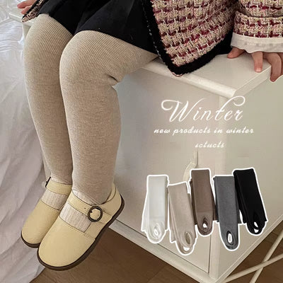 Kids Pants Solid Girls Tights Fur Lining Pantyhose High Elastic Girl Skinny Leggings for 3-12Y