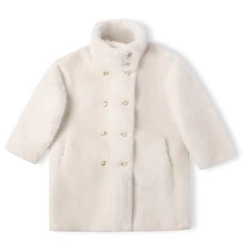Children Fur Coat Autumn Winter Girls Imitation Mink Fur Little Girls Medium Length Cotton Clip Thickened Faux Fur Coat