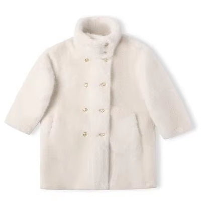 Children Fur Coat Autumn Winter Girls Imitation Mink Fur Little Girls Medium Length Cotton Clip Thickened Faux Fur Coat