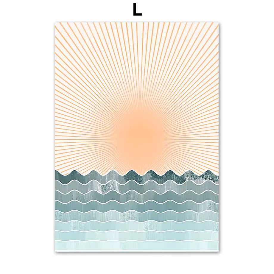 Boho Ocean Sun Rainbow Lotus Tree Abstract Landscape Posters and Prints Wall Art Canvas Painting Pictures for Living Room Decor