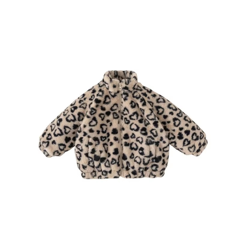 New Children'S Sweater Jacket, Girls' Winter Stylish Leopard Print Top, Baby with Plush and Thickened
