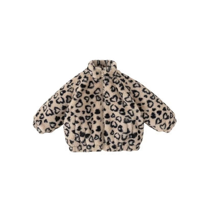 New Children'S Sweater Jacket, Girls' Winter Stylish Leopard Print Top, Baby with Plush and Thickened