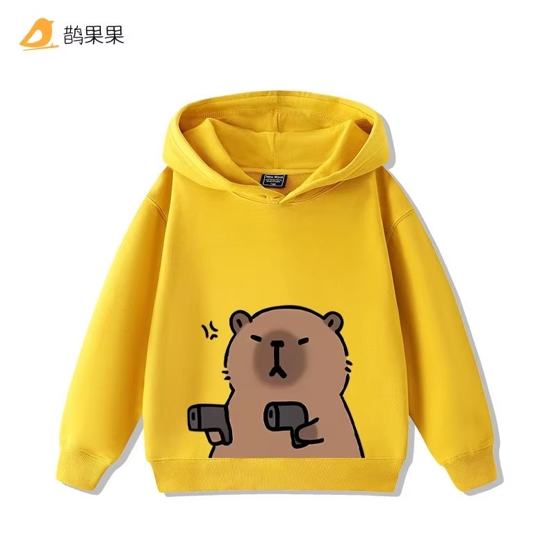 Children'S Cartoon Fun Capybara Print Casual Hooded Sweatshirt Boys Girls Fall and Winter Outdoor Comfortable Warm Hoodie