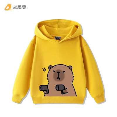 Children'S Cartoon Fun Capybara Print Casual Hooded Sweatshirt Boys Girls Fall and Winter Outdoor Comfortable Warm Hoodie