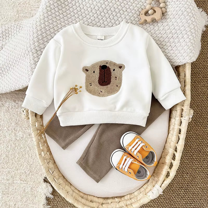 New Autumn Baby Clothes Set 6M-3T Cute Bear Fleece Padded Toddler Girls Hoodie +Pants Infant Leisure Outfit 2PCS