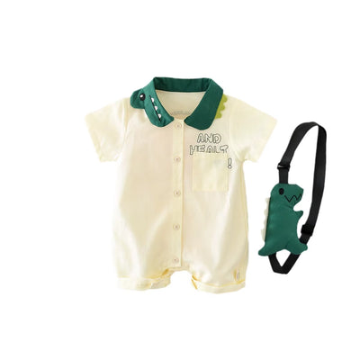 0-2Y Summer Baby Boys Clothes Single Breast Rompers Cartoon Dinosaur Jumpsuits Toddler Outfit with Bag
