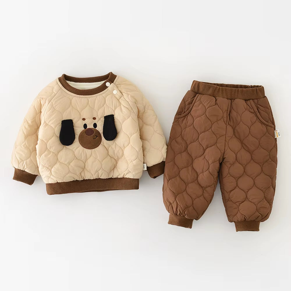 Winter Baby Clothes Set 6M-3Y Cartoon Bear Girls Infant Thicken Hoodie +Pants Fleece Padded Loose Toddler Outfit 2PCS