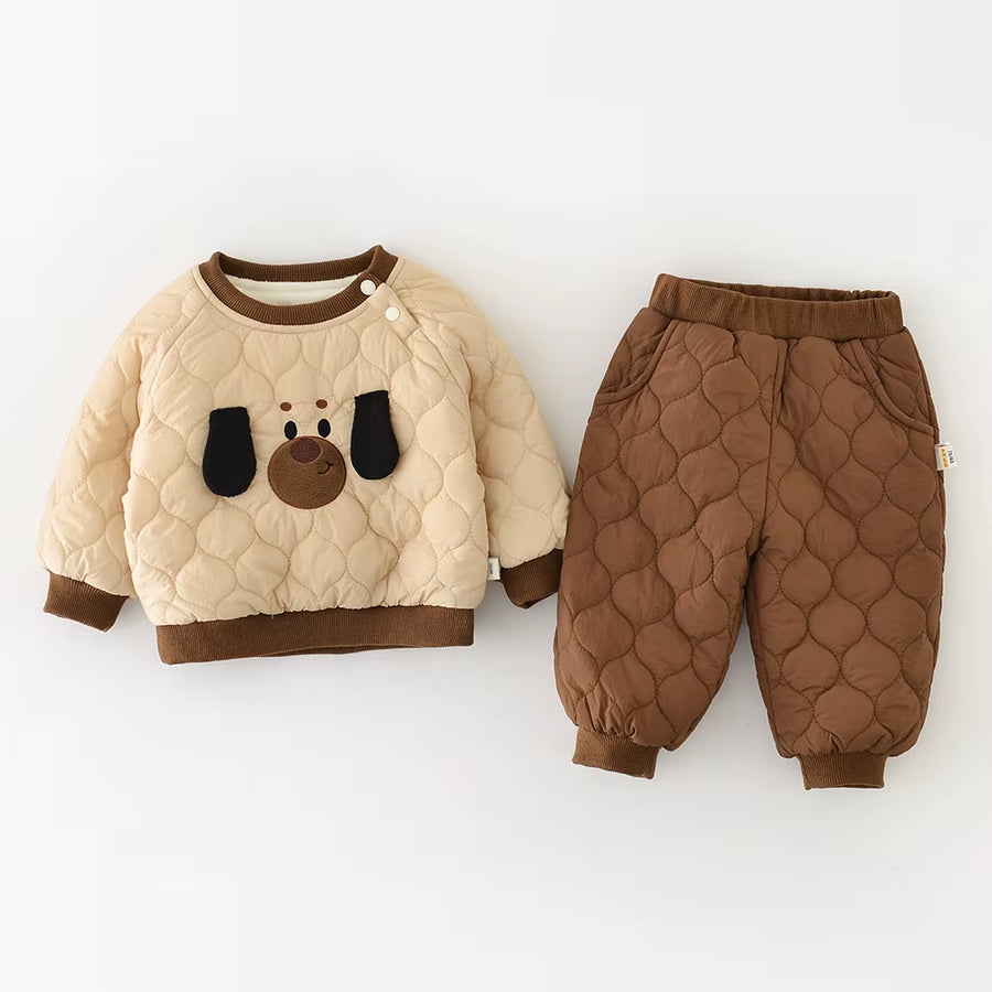 Winter Baby Clothes Set 6M-3Y Cartoon Bear Girls Infant Thicken Hoodie +Pants Fleece Padded Loose Toddler Outfit 2PCS