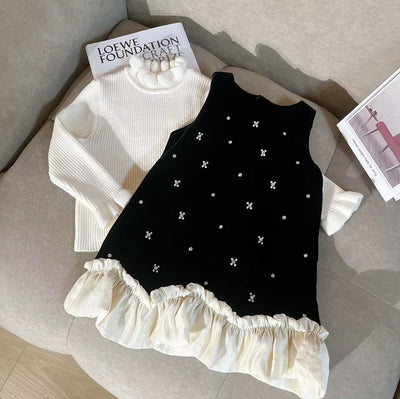 Childrens Clothing Set 2024 New Girls Autumn and Winter Dress Spring Autumn Childrens Baby Skirt Thick Vest Skirt Trend