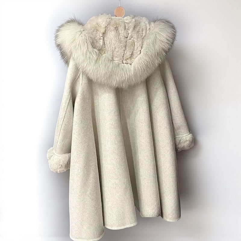 CozyBeige Kids Fur Collar Winter Wool Coat