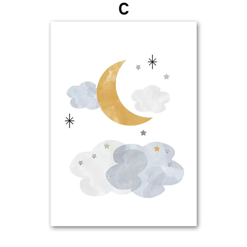 Sun Rainbow Moon Stars Planet Rocket Cartoon Explore Wall Art Canvas Painting Posters and Prints Pictures Baby Kids Room Decor