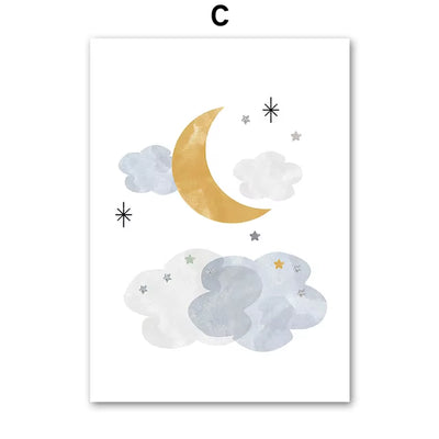 Sun Rainbow Moon Stars Planet Rocket Cartoon Explore Wall Art Canvas Painting Posters and Prints Pictures Baby Kids Room Decor