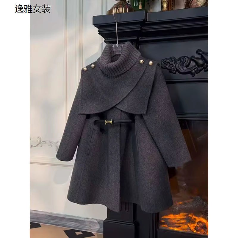 Autumn Winter 3-13 Baby Girls Cape+Coat Set Thicken Plush Warm Teen Kids Overcoat Meisje Outerwear Child Clothes Outerwear Belt
