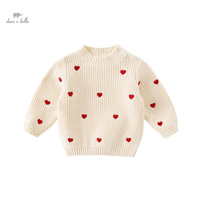 Dave Bella 2025 New Autumn Winter Girls Baby Children Tops Knitted Sweater Pullover Fashion Casual Sweet Cute Party DB4237587