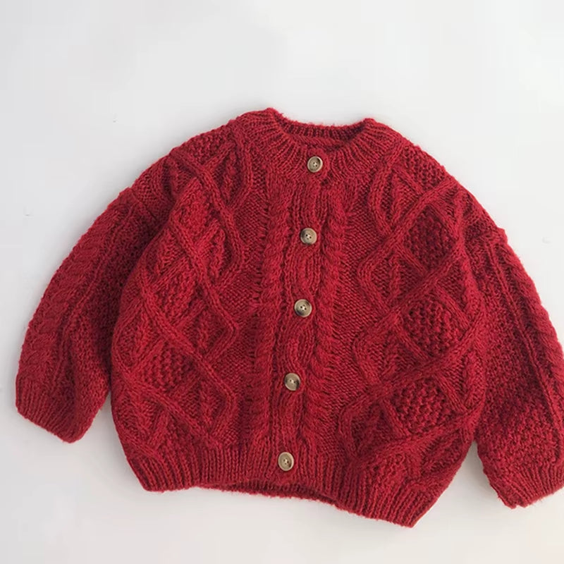 Christmas Girls Cardigan Autumn Winter Contrasting Jacket Kids Knitted Children Sweater Thickened Tops Baby Outerwear Clothes