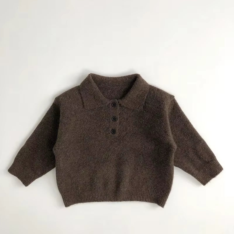 1-6Y Autumn New Boys Clothes Kids Knit Turn down Collar Sweater Childrens Trendy Solid Color Pullover Girls Outwear
