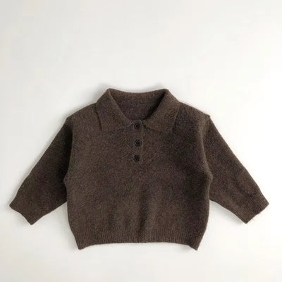 1-6Y Autumn New Boys Clothes Kids Knit Turn down Collar Sweater Childrens Trendy Solid Color Pullover Girls Outwear