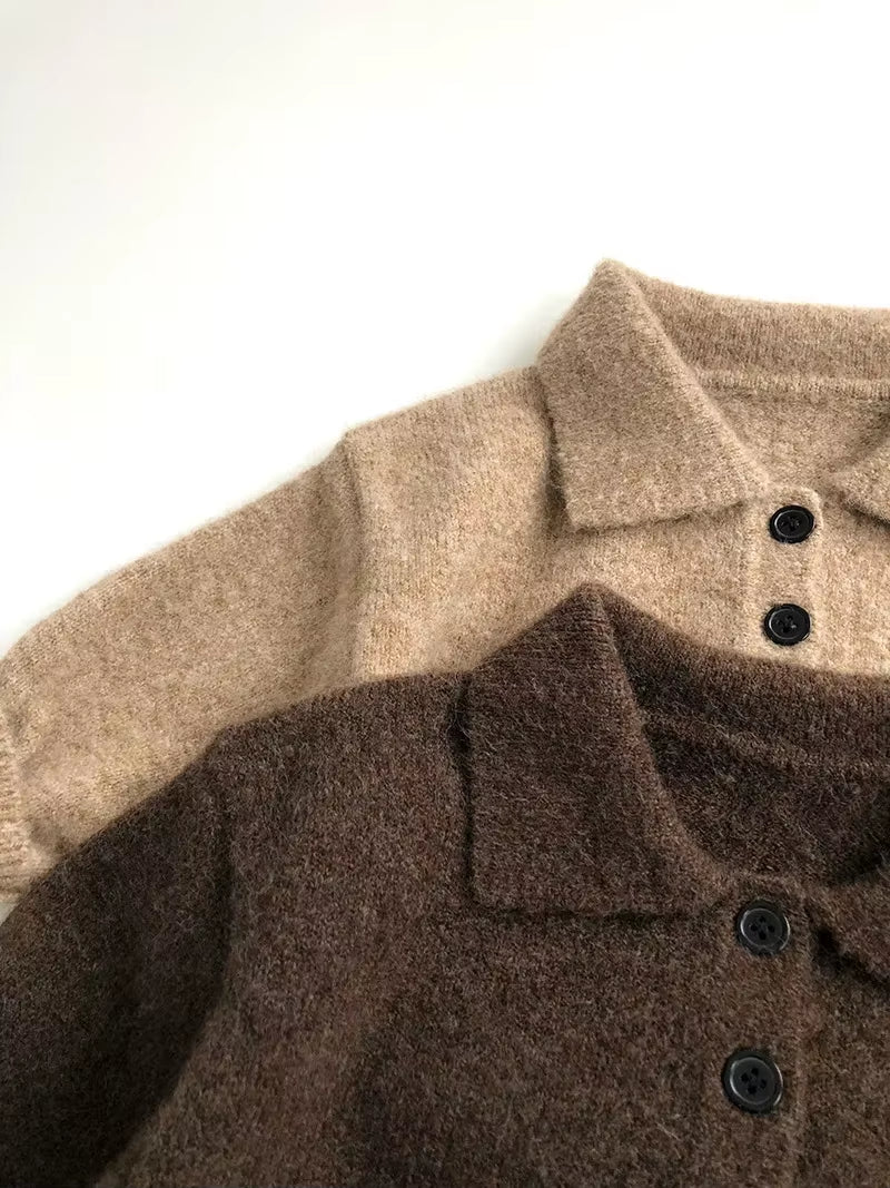 1-6Y Autumn New Boys Clothes Kids Knit Turn down Collar Sweater Childrens Trendy Solid Color Pullover Girls Outwear