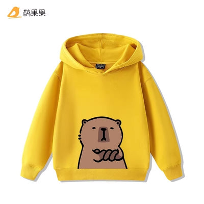 Children'S Cartoon Fun Capybara Print Casual Hooded Sweatshirt Boys Girls Fall and Winter Outdoor Comfortable Warm Hoodie