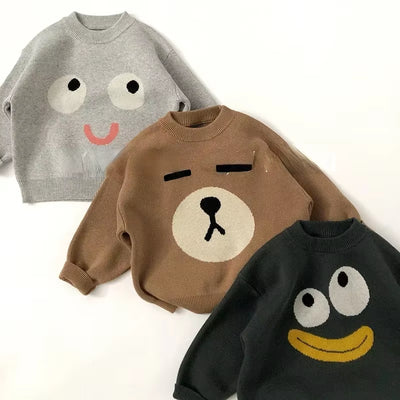 4604 Children Cartoon Sweaters 2024 Autumn Korean Baby Boy'S Knitted Sweater Fashion Cotton Pullovers