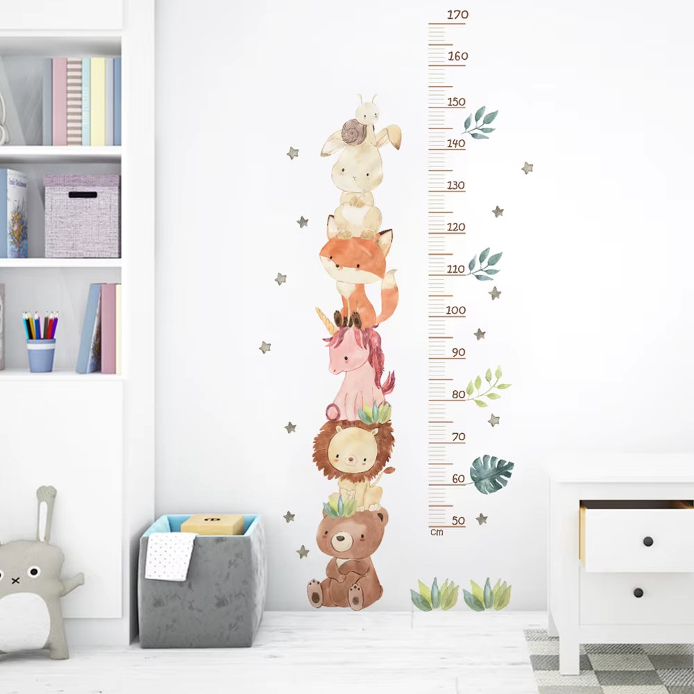 Nordic Animal Bear Lion Bunny Height Measure Wall Stickers Kids Grow Chart Wall Decals for Kids Room Baby Nursery Room PVC