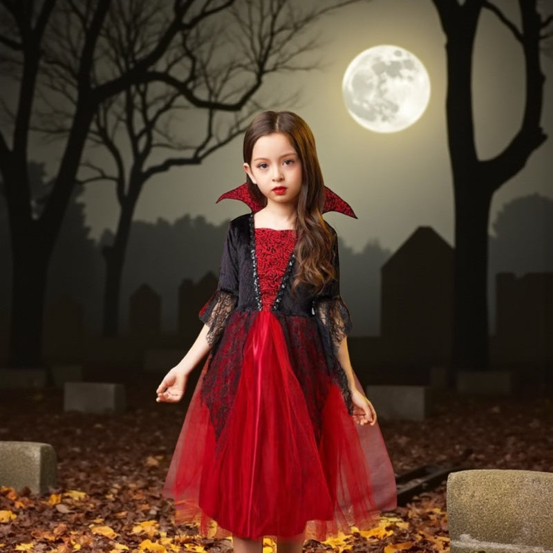 Scarlet Vampire Bride Costume – Kids’ Gothic Dress