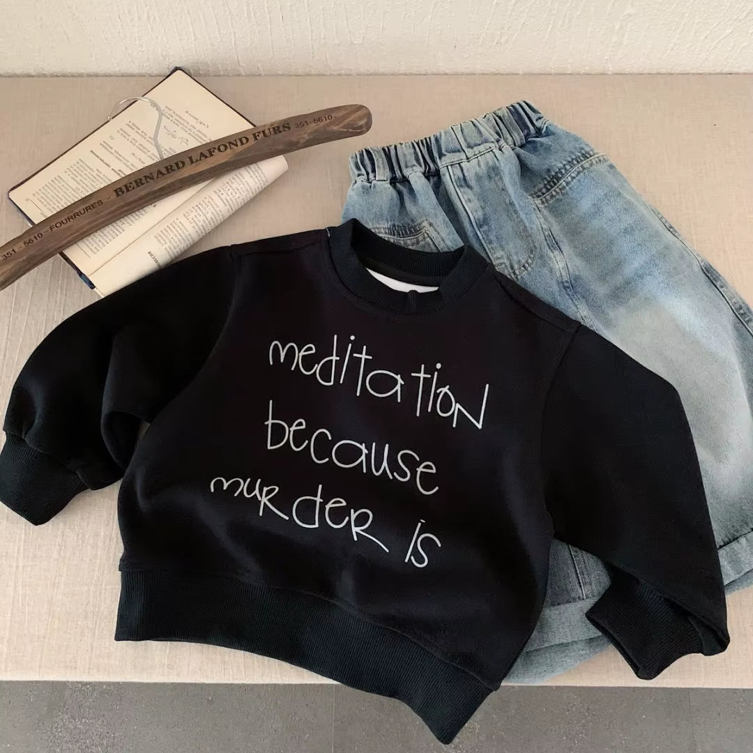 2025 Autumn New Children Letter Print Sweatshirt Boys Girls Long Sleeve Casual Pullover Baby Loose Tops Kids Fashion Clothes