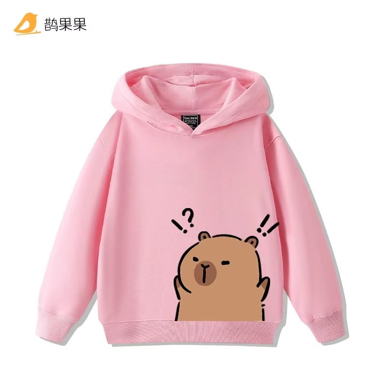 Children'S Cartoon Fun Capybara Print Casual Hooded Sweatshirt Boys Girls Fall and Winter Outdoor Comfortable Warm Hoodie