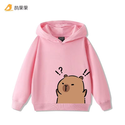 Children'S Cartoon Fun Capybara Print Casual Hooded Sweatshirt Boys Girls Fall and Winter Outdoor Comfortable Warm Hoodie