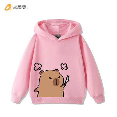 Children'S Cartoon Fun Capybara Print Casual Hooded Sweatshirt Boys Girls Fall and Winter Outdoor Comfortable Warm Hoodie
