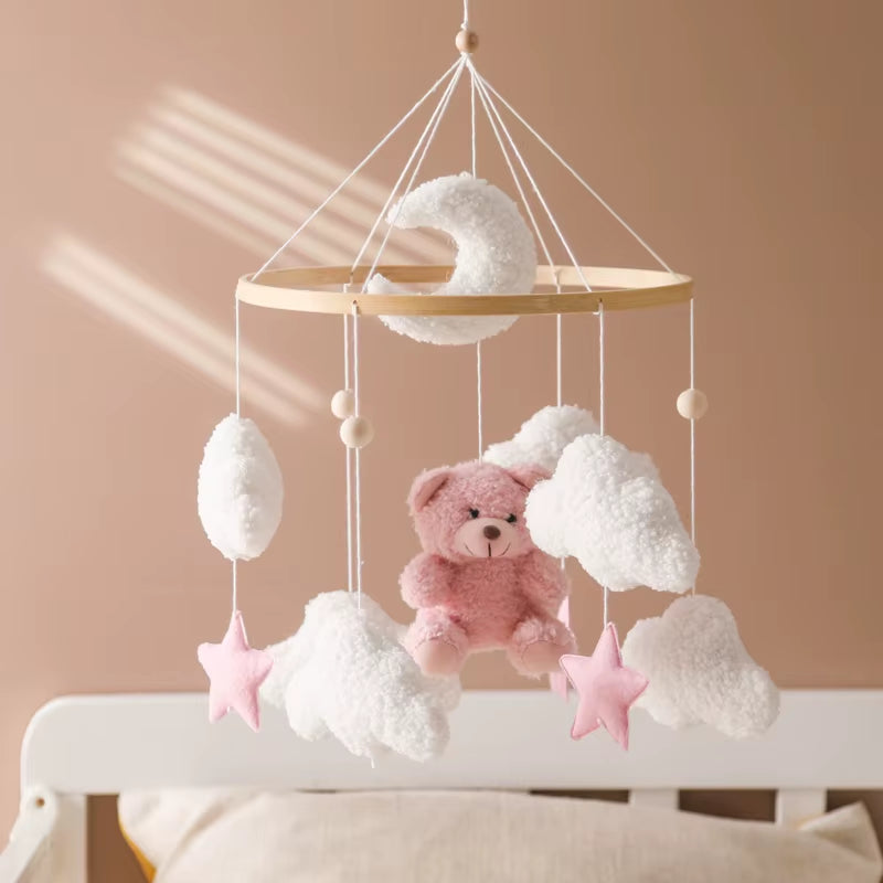 Baby Crib Mobile Rattle Toy 0-12Months Infant Soft Felt Teddy Velvet Pink Bear Bed Bell Hanging Toy Holder Bracket Crib Girl Toy